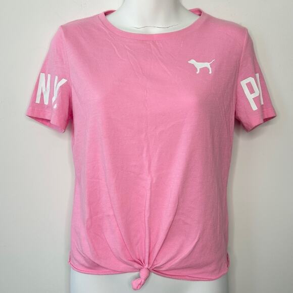 PINK Victoria's Secret Tops - PINK VICTORIA’S SECRET Tie Front Crop T-shirt Womens Size XS Preppy Sporty Cute